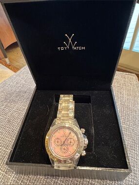 ToyWatch Pink Dial Clear Crystal Bracelet Watch with Silver Bezel